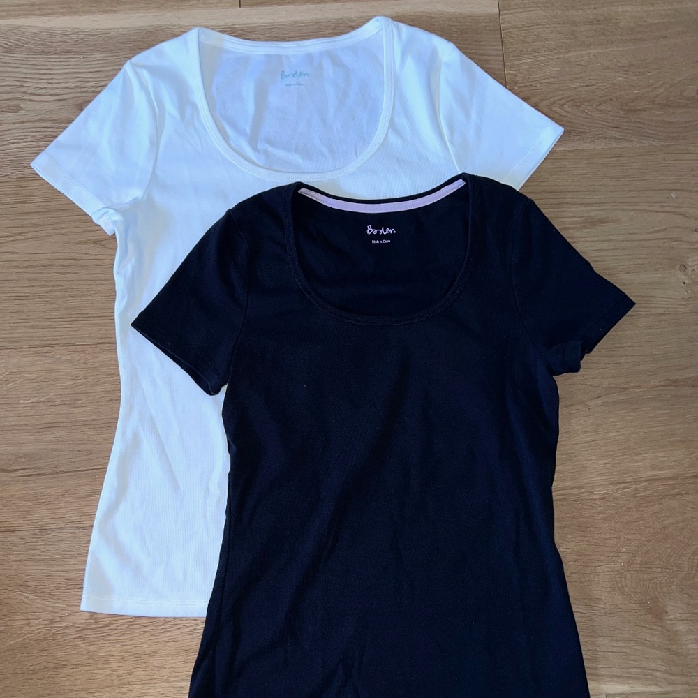 Boden Cotton Scoop Neck T-Shirts - set of 2 - Size 8 US. Black, White.